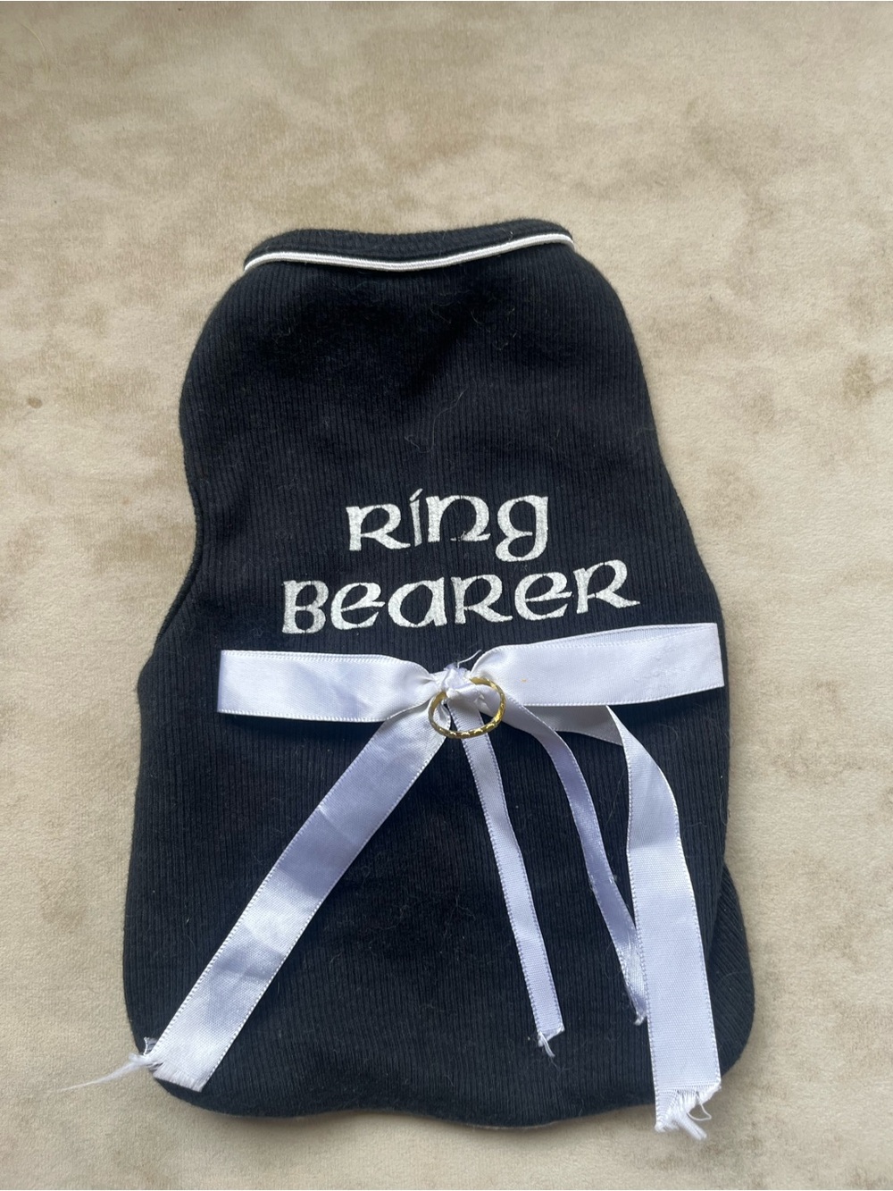 Ring Bearer Black Tank Top Wedding Pet Outfit with White Ribbon Small